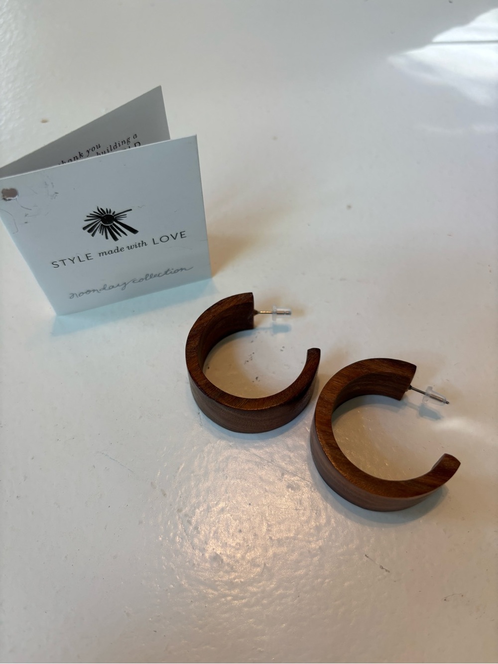 Noonday Collection Warm Brown Wooden Hoop Earrings